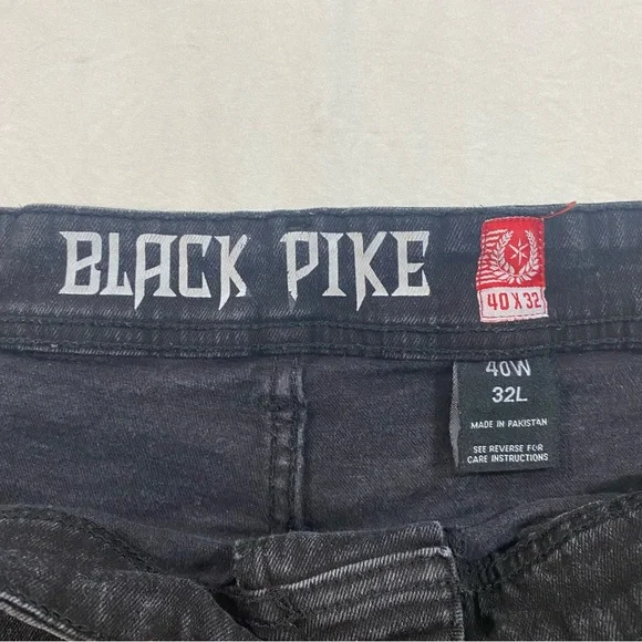 Black Pike Distressed Jeans Men 40 Black Stretch Spandex Cotton Bikers Jeans